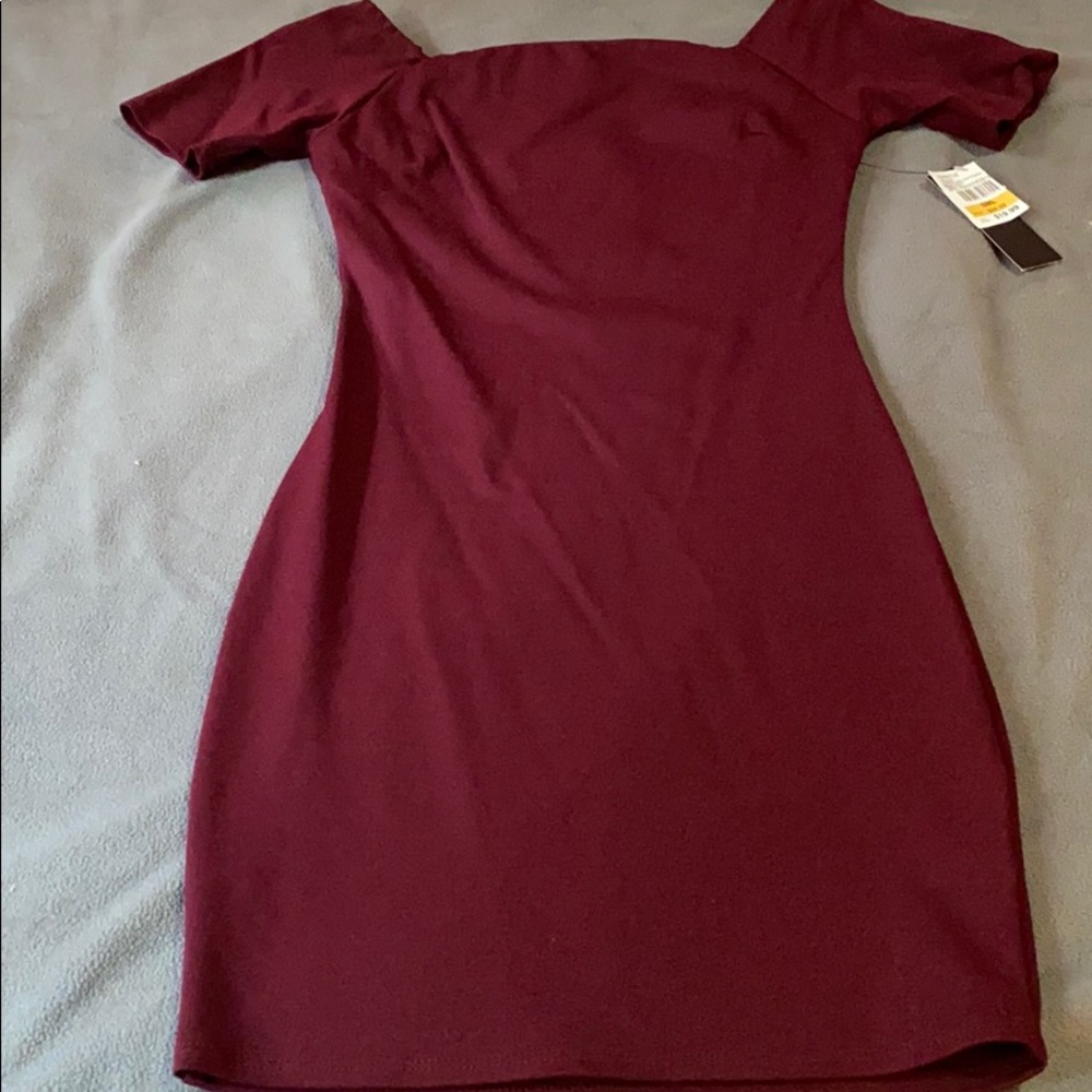 Burgundy off the shoulder midi dress